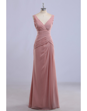 Affordable V-Neck Sleeveless Long Chiffon Bridesmaid Dress