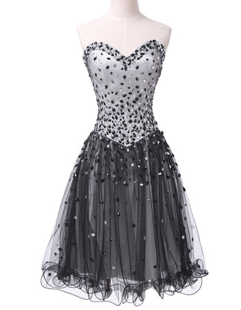 Fancy Sweetheart Short Satin Tulle Rhinestone Cocktail Party Dress