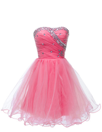 Affordable Sweetheart Short Satin Tulle Rhinestone Cocktail Party Dress