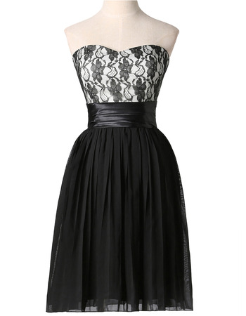 Simple Sweetheart Short Lace Bodice Black Cocktail Party Dress