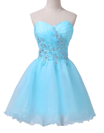 Simple Ball Gown Sweetheart Short Organza Lace-Up Cocktail Party Dress