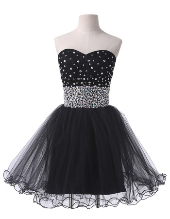 Affordable Ball Gown Sweetheart Short Black Cocktail Party Dress