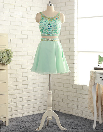 Women Sexy Short Chiffon Rhinestone Two-Piece Cocktail Party Dress