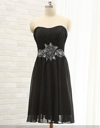 Inexpensive Simple Black Strapless Short Chiffon Cocktail Dress with Beading Belt
