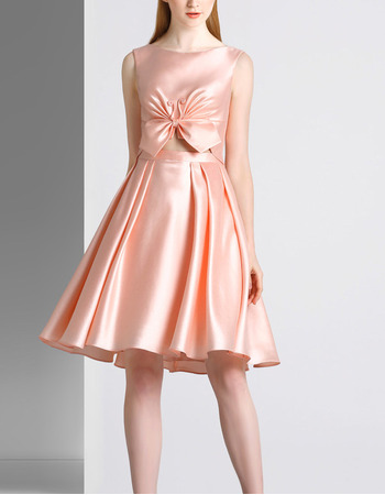 Inexpensive A-Line Sleeveless Short Satin V-Back Cocktail Party Dress