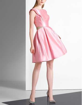 Inexpensive Simple A-Line Sleeveless Short Satin Cocktail Party Dress