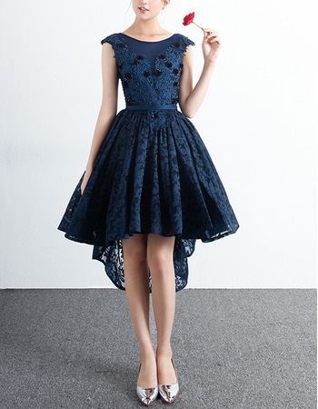 Women Ball Gown Sleeveless High-Low Lace Cocktail Party Dress
