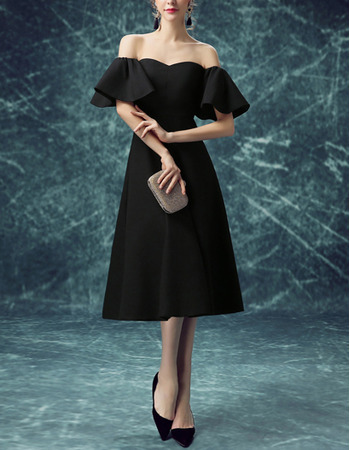 Cheap Off-the-shoulder Bell Sleeves Black Formal Cocktail Party Dress