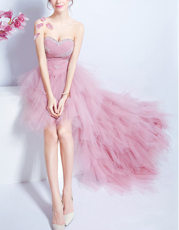 Beautiful Sweetheart High-Low Organza Layered Skirt Cocktail Party Dress