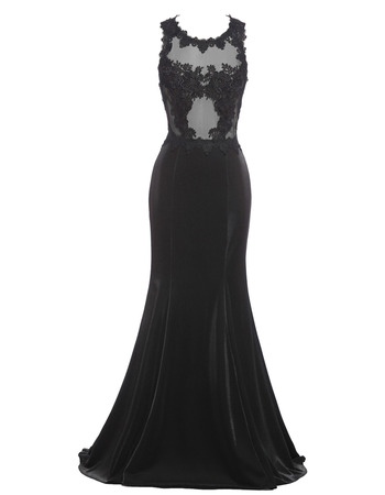 Sexy Sheath Sleeveless Sweep Train Satin Black Prom Evening Dress