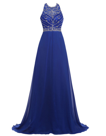 Custom Sleeveless Floor Length Chiffon Beading Formal Evening Dress