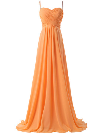 Simple New Spaghetti Straps Floor Length Chiffon Formal Evening Dress