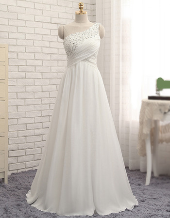 Simple Classy One Shoulder Floor Length Chiffon Prom Evening/ Wedding Party Dress