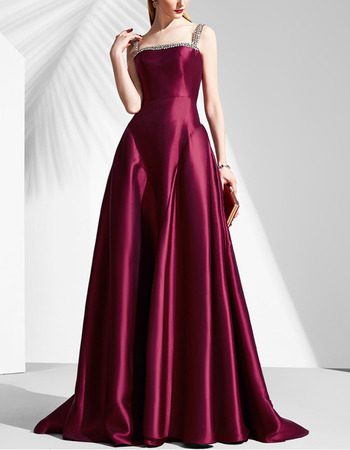 Retro Ball Gown Floor Length Satin Formal Evening Dress with Straps