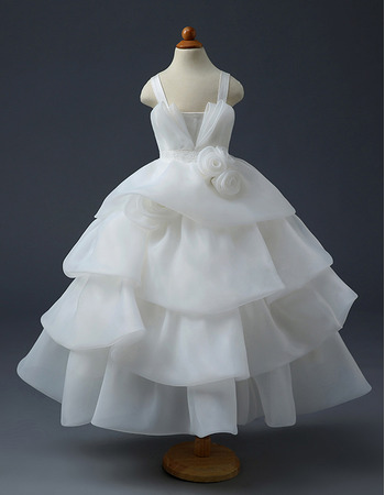 Pretty Ball Gown Tea Length Organza Layered Skirt Flower Girl Dress