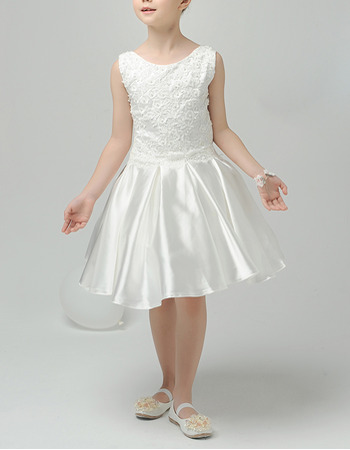 Simple Custom A-Line Sleeveless Short Taffeta Flower Girl Party Dress