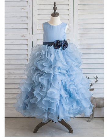 Inexpensive Long Ruffle Skirt Little Girls Party Dress with Belts