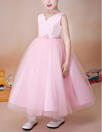 Lovely Princess Ball Gown Sleeveless Tea Length Satin Organza Flower Girl Dress