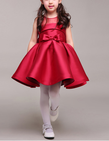 Inexpensive Stunning Ball Gown Sleeveless Mini/ Short Red Satin Flower Girl Dress