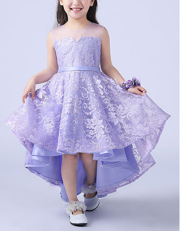 Pageant Cute A-Line High-Low Asymmetric Lace Flower Girl Dress