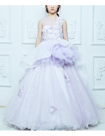 Affordable Stunning Ball Gown Floor Length Lace Little Girls Party Dress