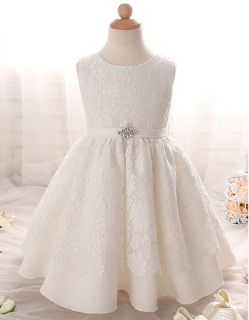 Cute Floor Length Lace Flower Girl/ First Communion Dress