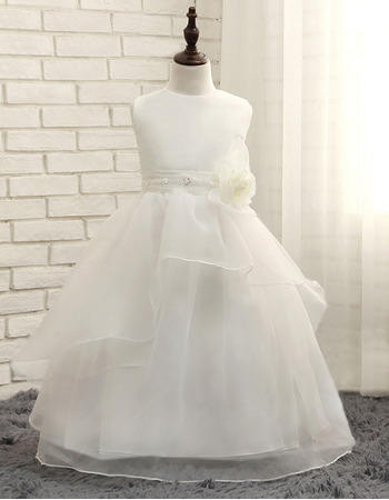 Adorable Floor Length Organza White Flower Girl/ First Communion Dress