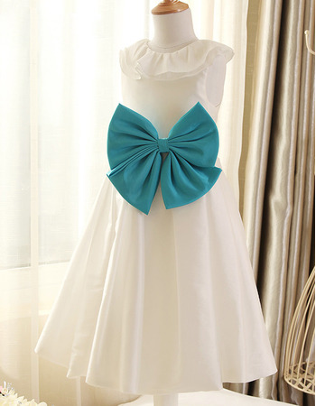 Lovely Lapel Tea Length Taffeta Flower Girl Dress with Bows