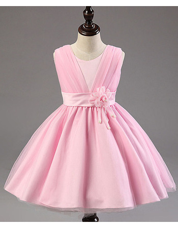 Pretty Ball Gown Sleeveless Knee Length Satin Flower Girl Dress