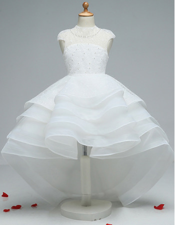 High-Low Lace Organza Layered Skirt Little Girls Party Dress