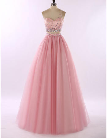 New Style One Shoulder Floor Length Two-Piece Formal Prom Dress