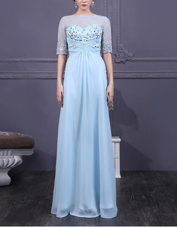 Elegant Bateau Full Length Organza Formal Mother Dress with Half Sleeves