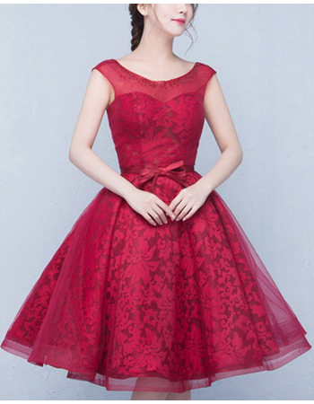 Hipster A-Line Short Lace Organza Formal Homecoming Dress