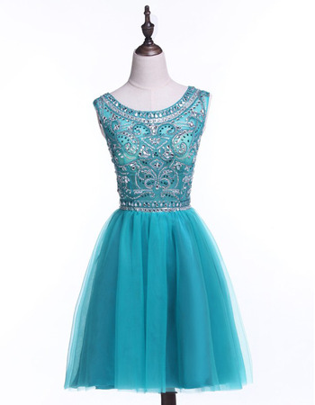 Affordable A-Line Sleeveless Short Satin Rhinestone Homecoming Dress