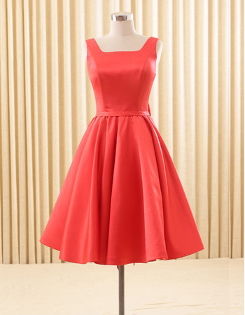 Elegant A-Line Square Knee Length Satin Homecoming/ Party Dress