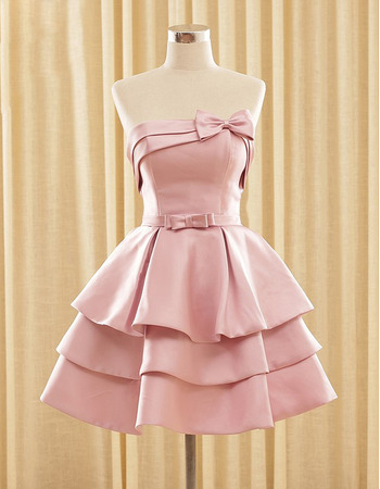 Hipster Strapless Short Satin Layered Skirt Homecoming Dress