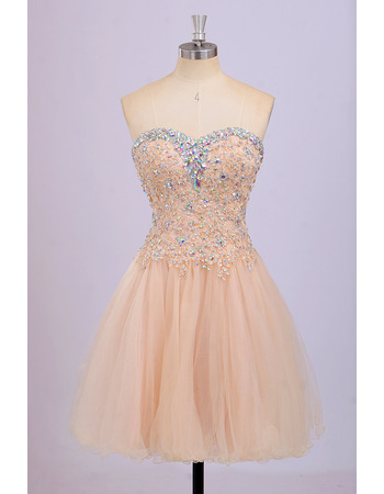 Classy Sweetheart Short Satin Tulle Rhinestone Homecoming Dress