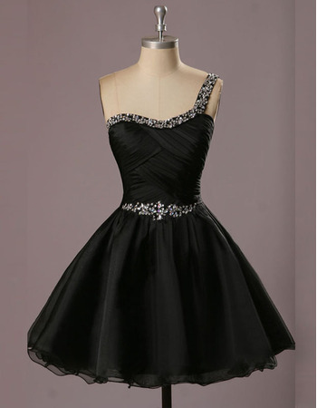 Inexpensive A-Line One Shoulder Short Black Homecoming Dress