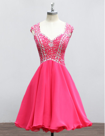 Non Strapless Sweetheart Mini/ Short Chiffon Rhinestone Homecoming Dress