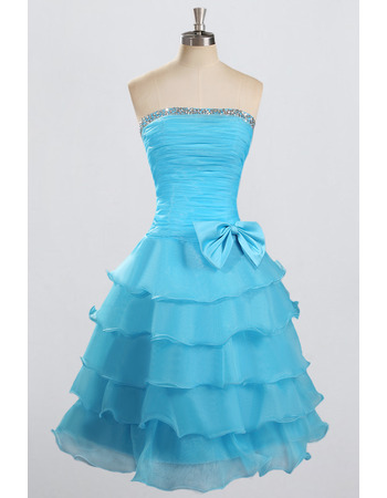 Nice Cheap Strapless Knee Length Chiffon Layered Skirt Formal Homecoming Dress