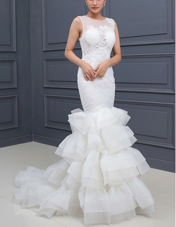 Stylish Mermaid Sleeveless Sweep Train Layered Skirt Wedding Dress