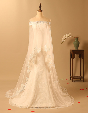 Modern Sheath Off-the-shoulder Wedding Dress with Organza Cloak