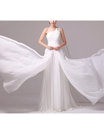 Timeless One Shoulder Sleeveless Sweep Train Chiffon Wedding Dress