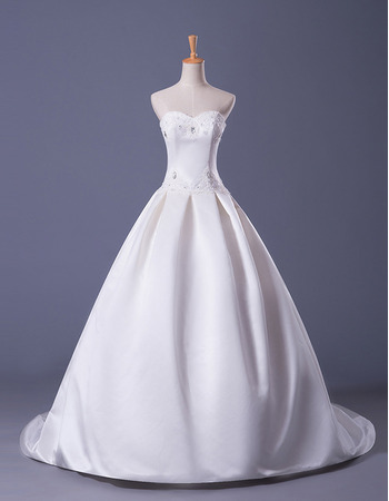 Inexpensive Ball Gown Sweetheart Court Train Satin Wedding Dress