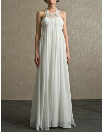 Sexy Column Halter Floor Length Chiffon Beach Wedding Dress