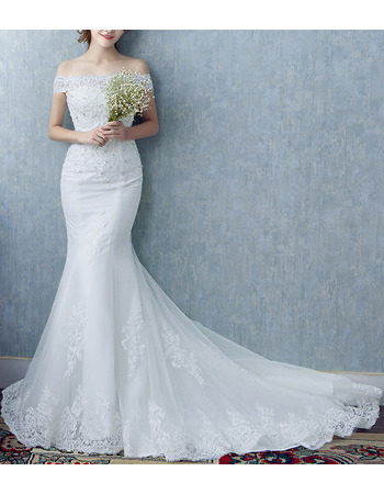 Modern Mermaid Off-the-shoulder Court Train Organza Wedding Dress