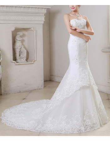 Sexy Mermaid Sweetheart Sleeveless Court Train Organza Wedding Dress