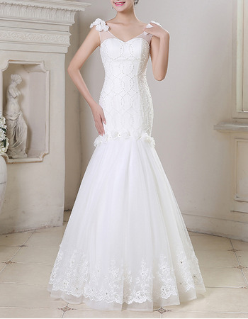 Modern Mermaid V-Neck Floor Length Beading Wedding Dress