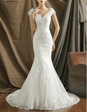 Charming Mermaid V-Neck Organza Embroidery Wedding Dress