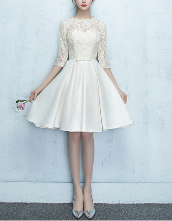 Classy Lace Bodice Reception Wedding Dress with 3/4 Long Sleeves